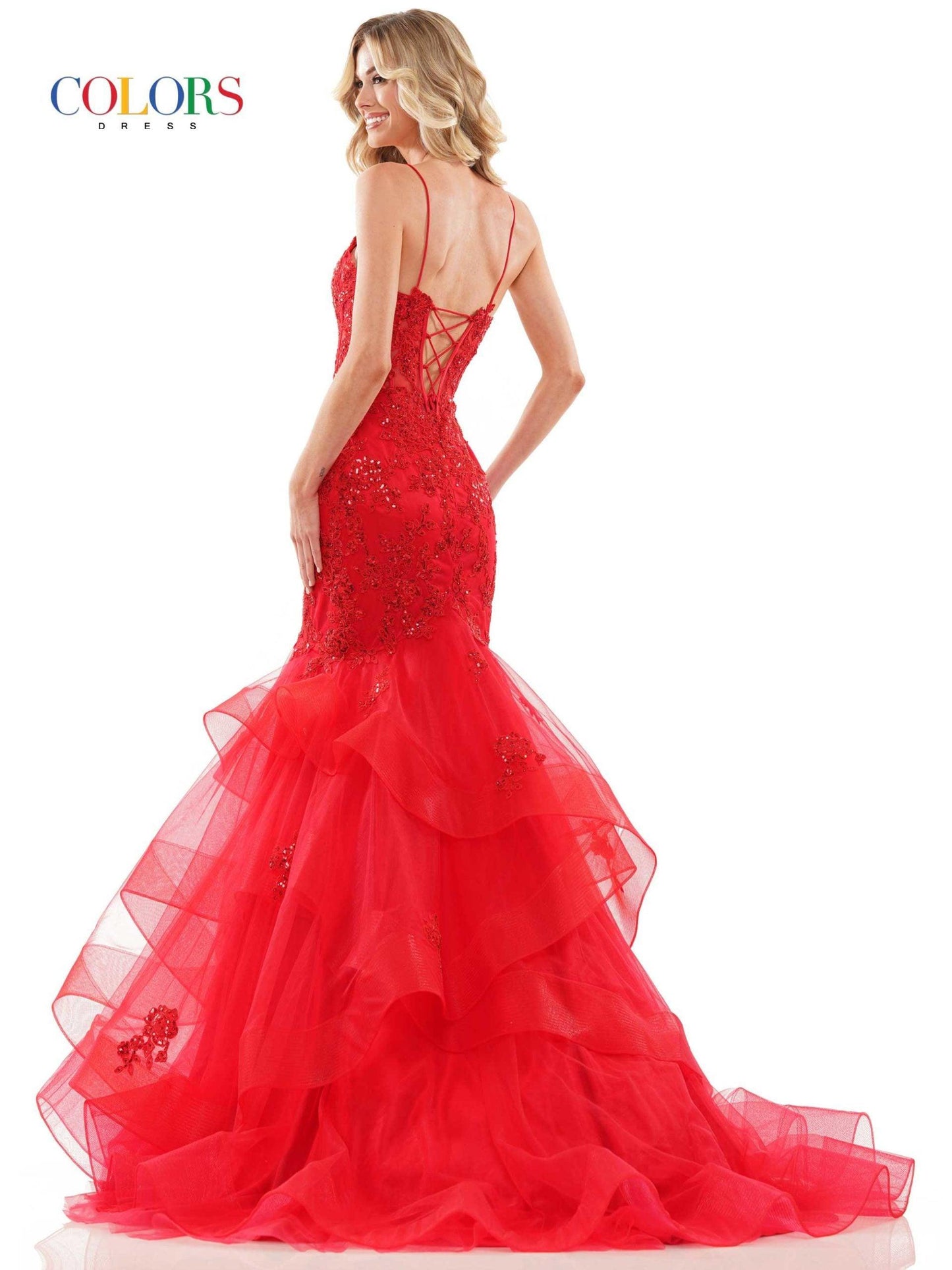 Colors Long Spaghetti Strap Evening Dress 2899 - The Dress Outlet