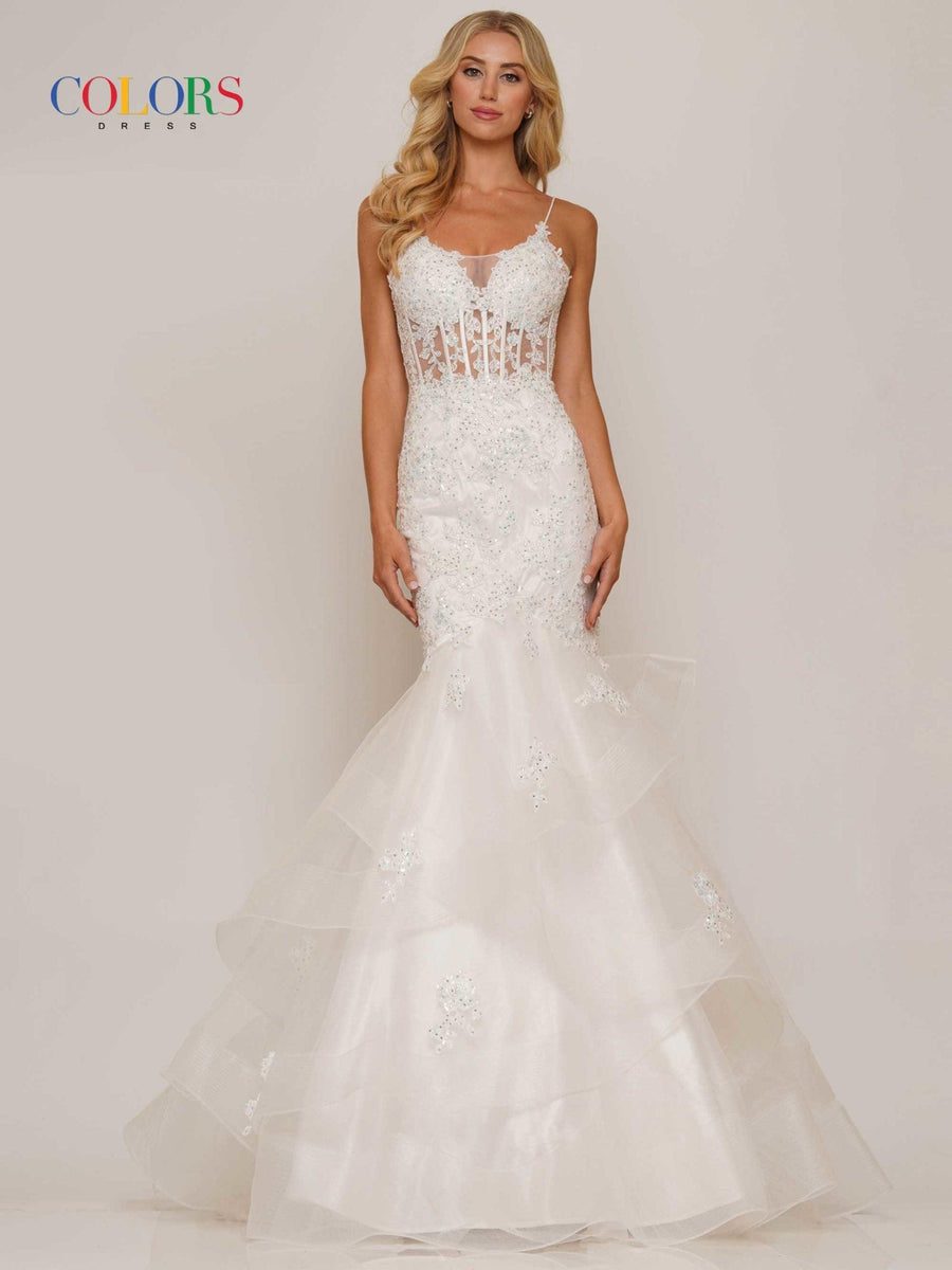 Colors Long Spaghetti Strap Evening Dress 2899 - The Dress Outlet