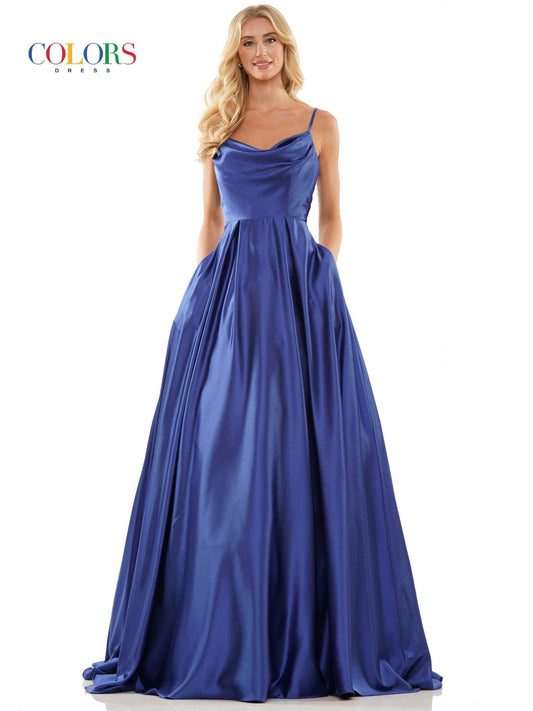 Colors Long Spaghetti Strap Evening Dress G1088 - The Dress Outlet