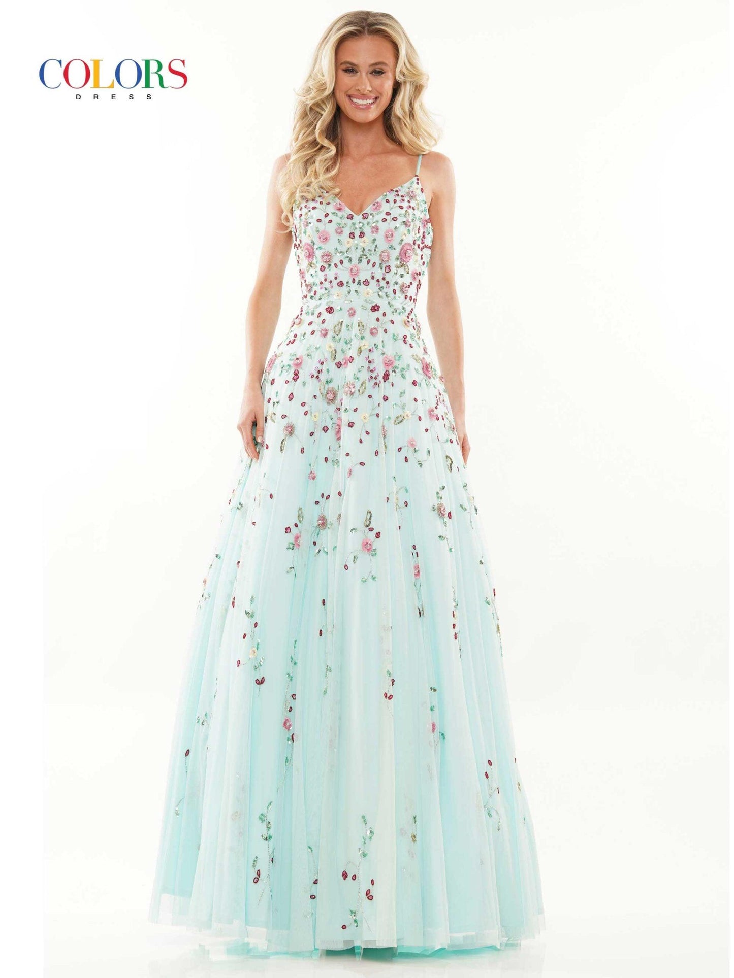 Colors Long Spaghetti Strap Evening Dress K141 - The Dress Outlet