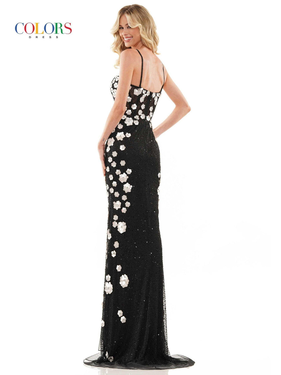 Colors Long Spaghetti Strap Evening Dress - The Dress Outlet