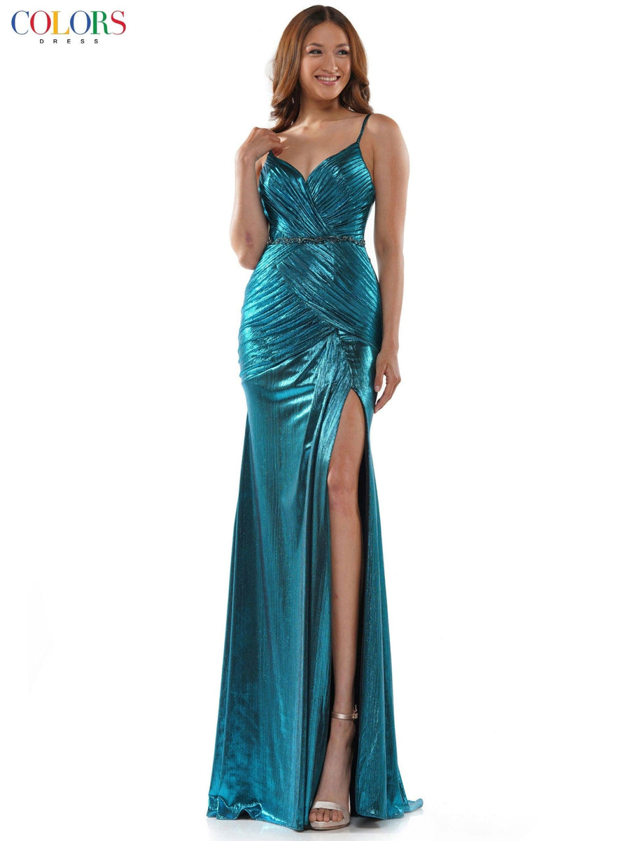 Colors Long Spaghetti Strap Fitted Prom Dress 2570 - The Dress Outlet