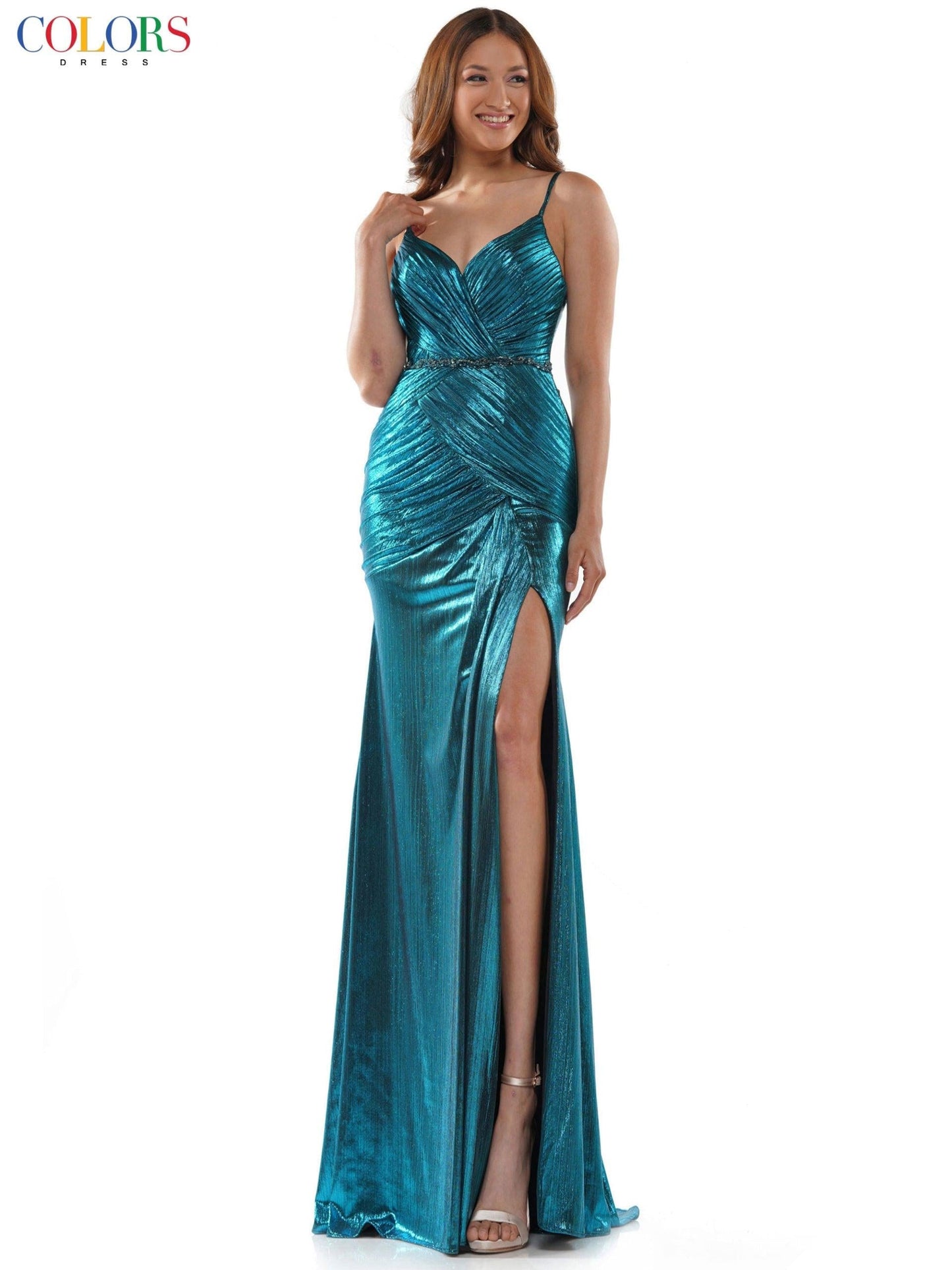 Colors Long Spaghetti Strap Fitted Prom Dress 2570 - The Dress Outlet