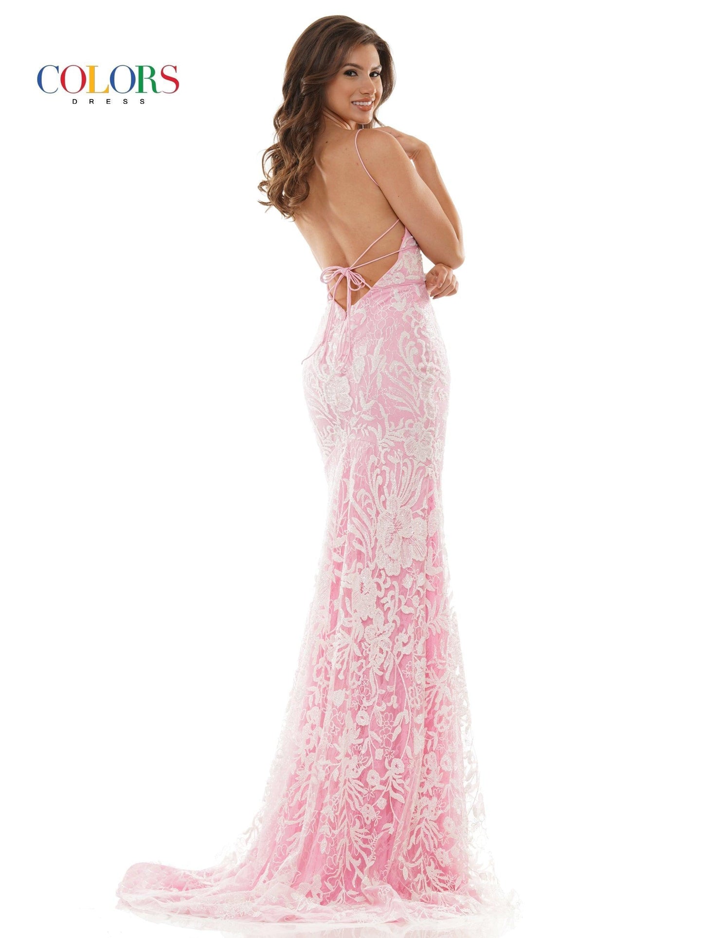 Colors Long Spaghetti Strap Glitter Prom Dress 1076 - The Dress Outlet