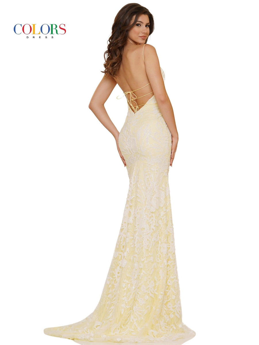 Colors Long Spaghetti Strap Glitter Prom Dress 1076 - The Dress Outlet
