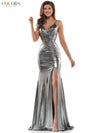 Colors Long Spaghetti Strap Metallic Prom Gown 2470 - The Dress Outlet