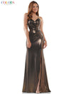 Colors Long Spaghetti Strap Metallic Prom Gown 2635 - The Dress Outlet