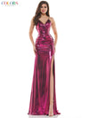 Colors Long Spaghetti Strap Metallic Prom Gown 2635 - The Dress Outlet