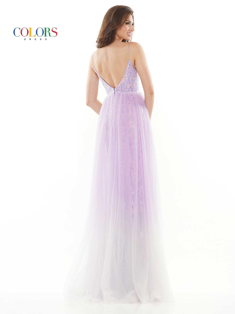 Colors Long Spaghetti Strap Ombre Prom Dress 2757 - The Dress Outlet