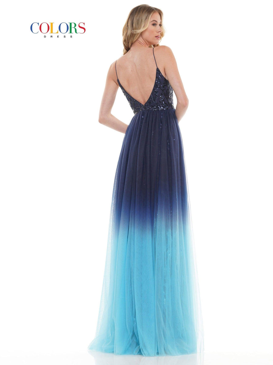 Colors Long Spaghetti Strap Ombre Prom Dress 2757 - The Dress Outlet