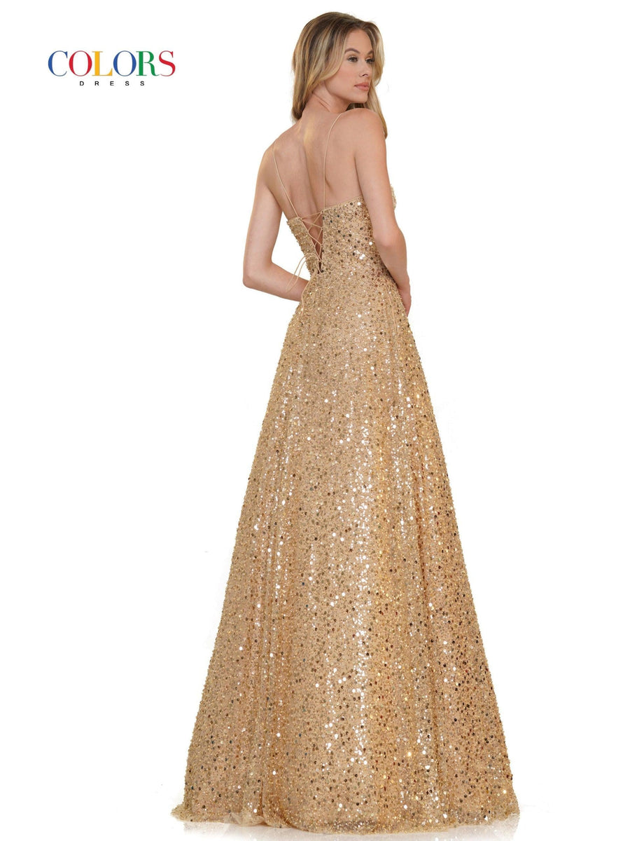 Colors Long Spaghetti Strap Prom Ball Gown 2665 - The Dress Outlet