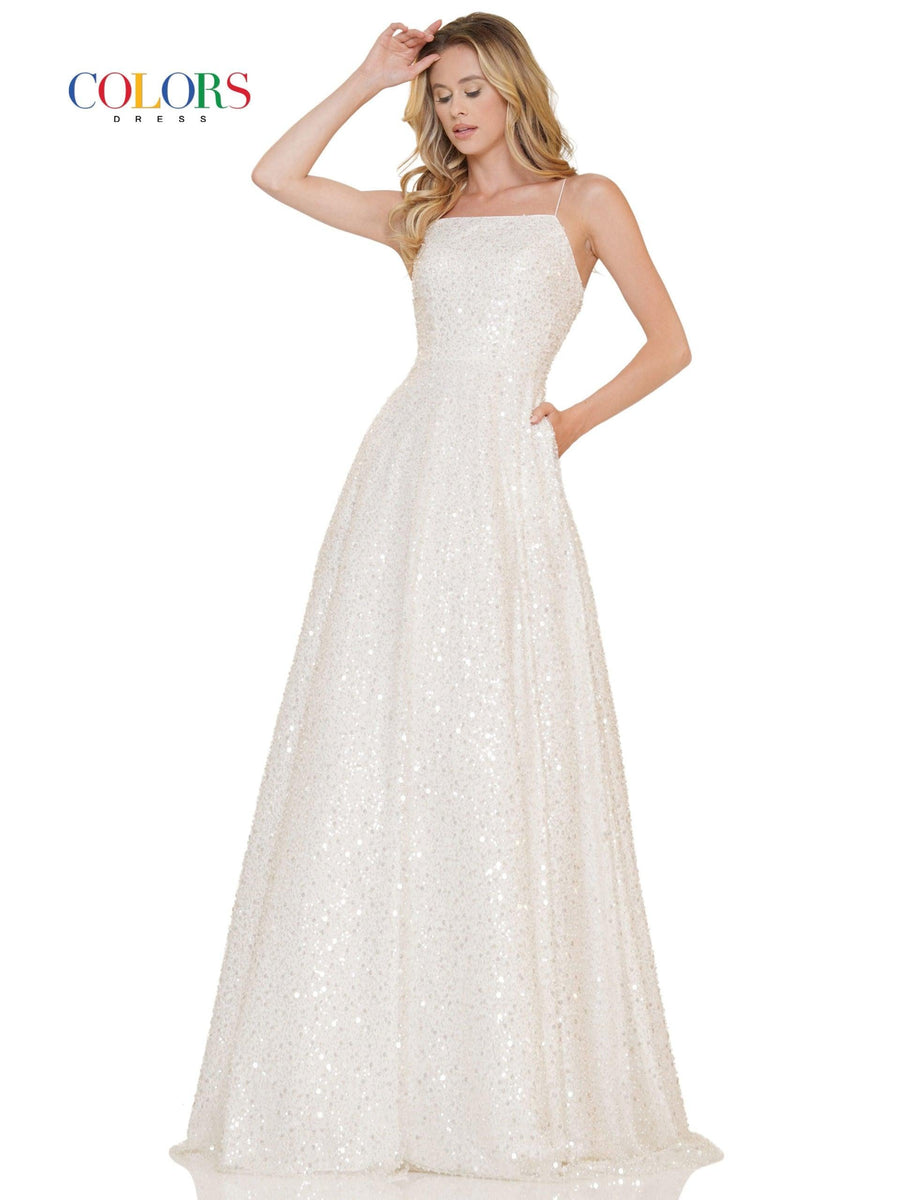 Colors Long Spaghetti Strap Prom Ball Gown 2665 - The Dress Outlet