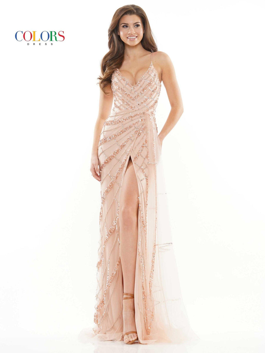 Colors Long Spaghetti Strap Prom Formal Dress 2678 - The Dress Outlet