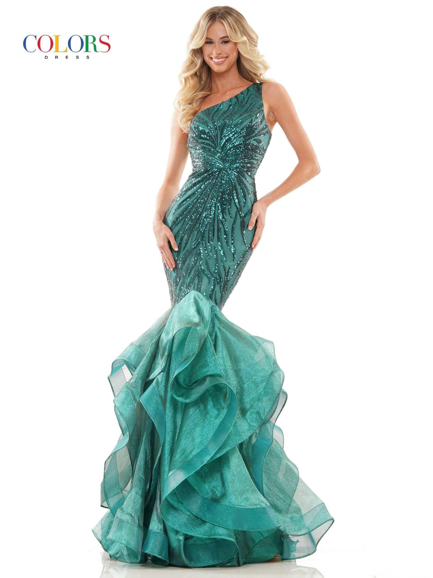 Colors One Shoulder Fitted Prom Dress 2925 - The Dress Outlet