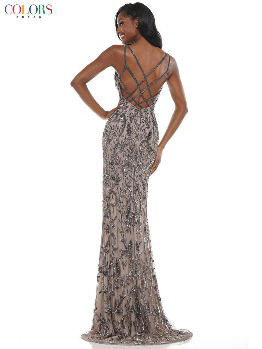 Colors Prom Formal Beaded Long Fitted Dress 116 - The Dress Outlet