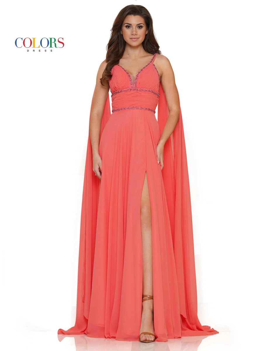 Colors Prom Long Formal Beaded Chiffon Dress 2699 - The Dress Outlet