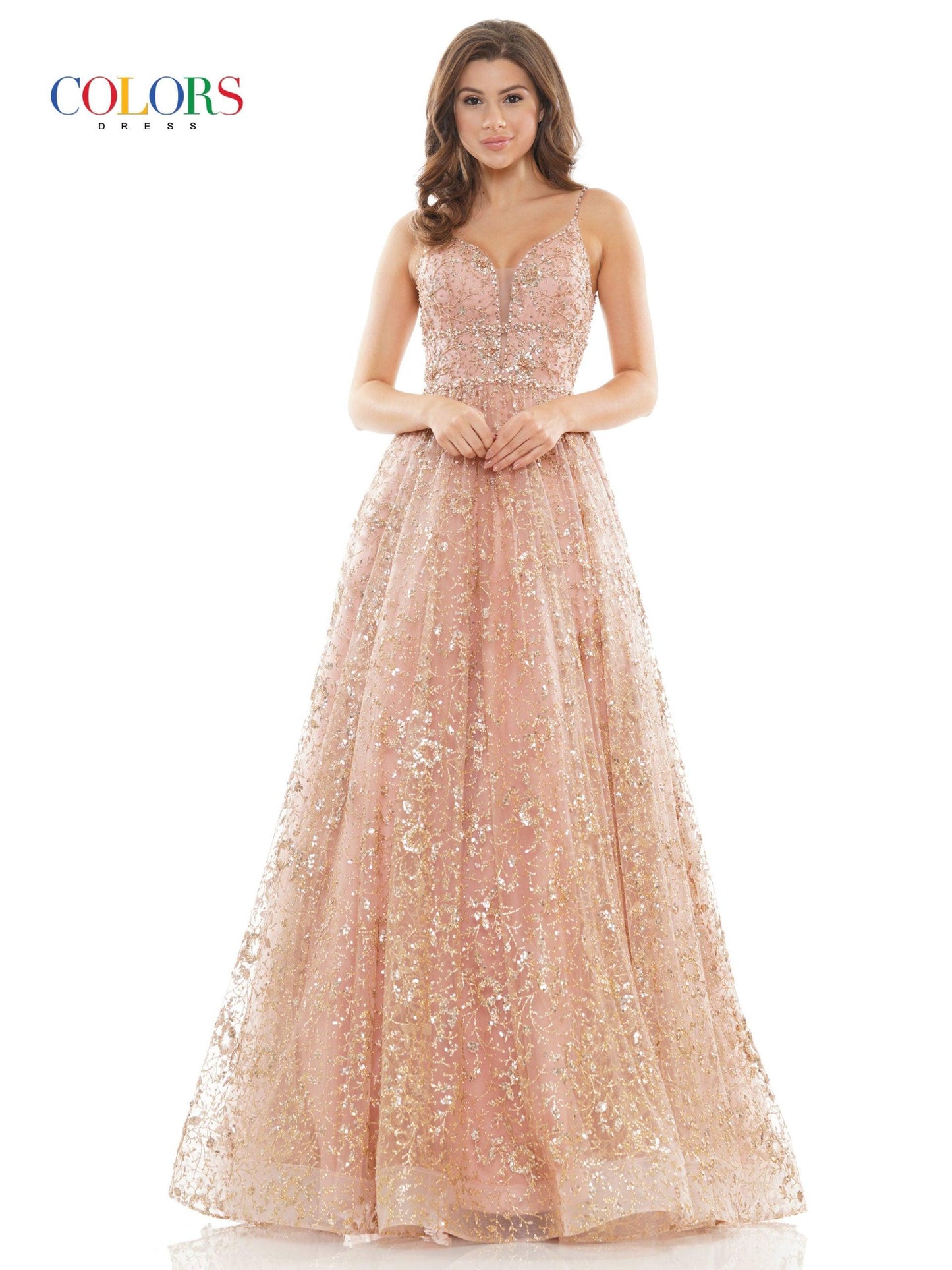 Colors Prom Long Formal Beaded Mesh Ball Gown 2288 - The Dress Outlet