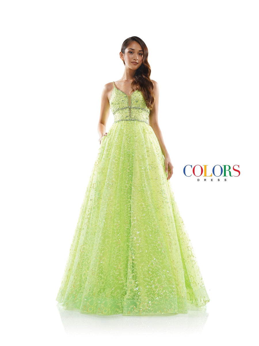 Colors Prom Long Formal Beaded Mesh Ball Gown 2288 - The Dress Outlet