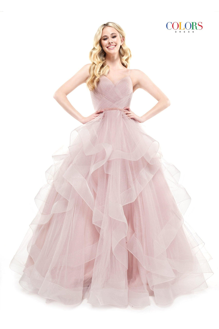 Colors Prom Long Formal Glitter Mesh Ball Gown 2381 - The Dress Outlet