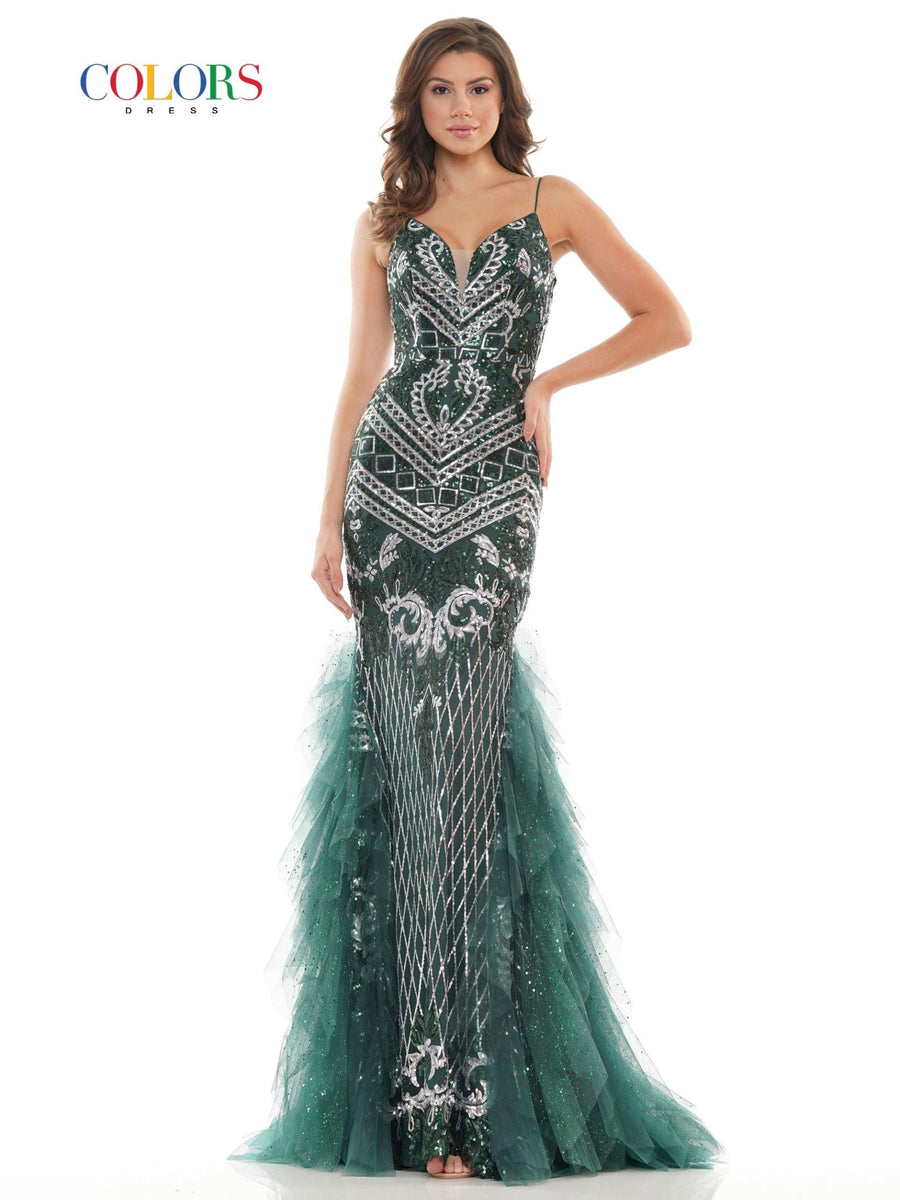 Colors Prom Long Formal Glitter Mesh Dress 2738 - The Dress Outlet