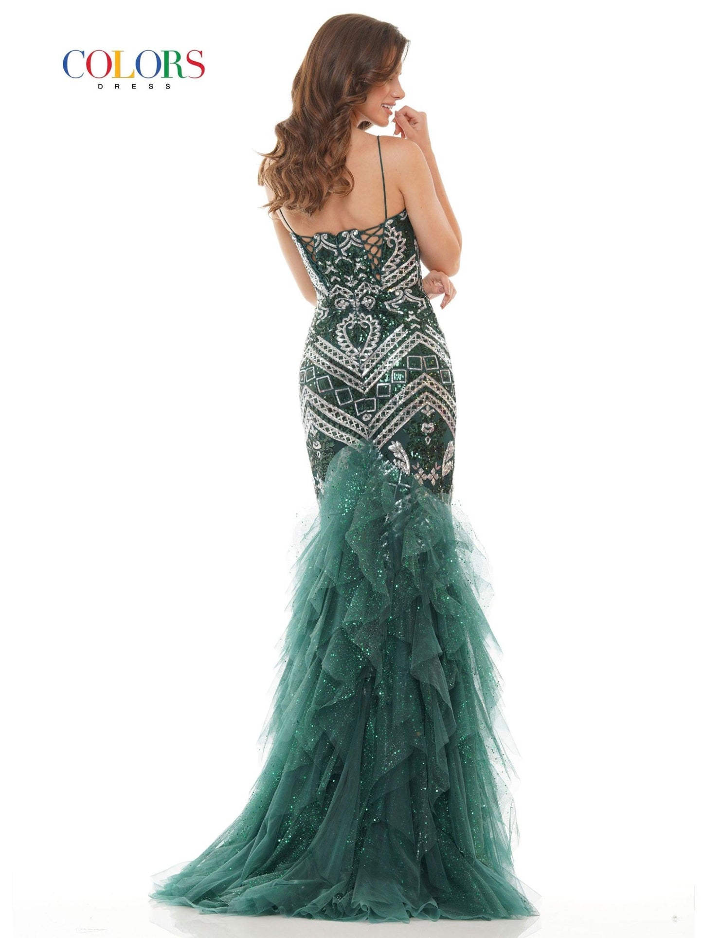 Colors Prom Long Formal Glitter Mesh Dress 2738 - The Dress Outlet