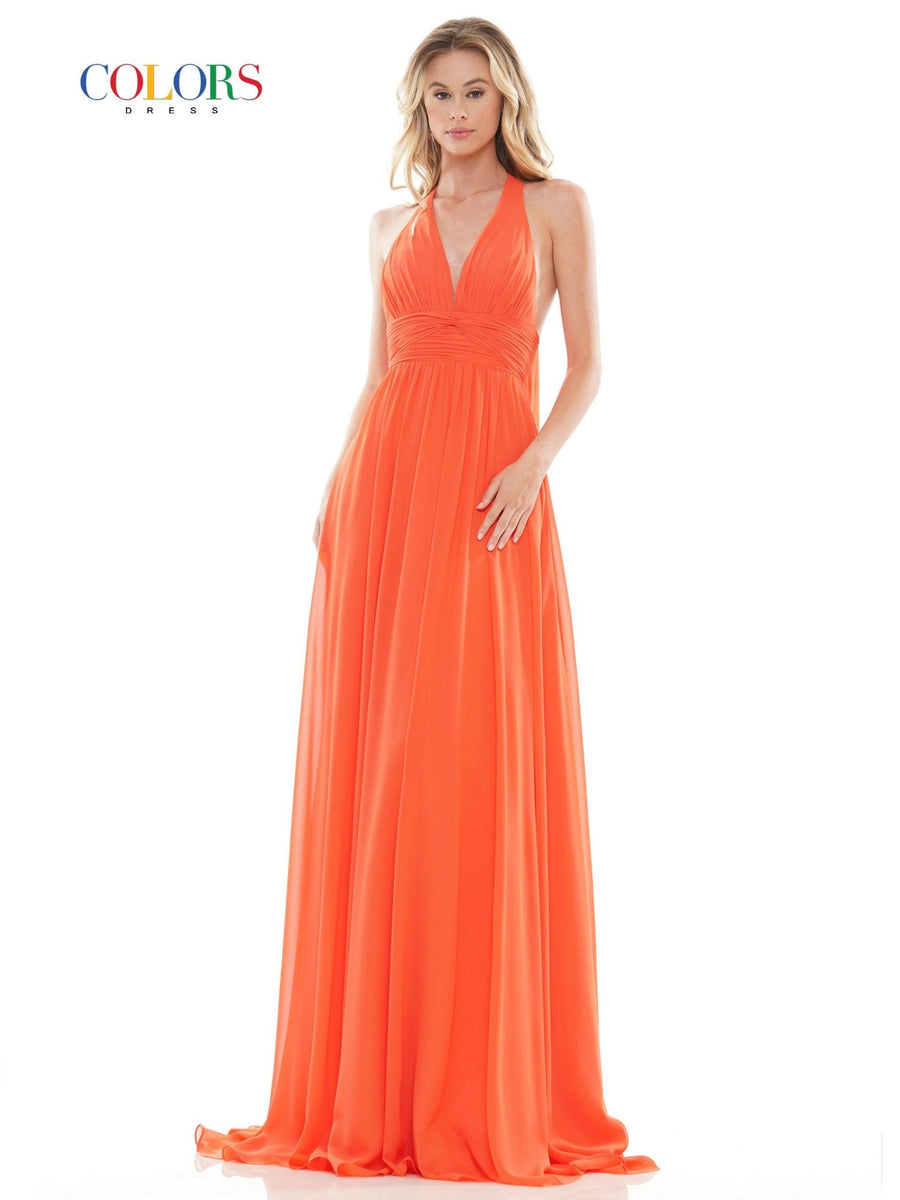 Colors Prom Long Halter Chiffon Formal Dress 2734 - The Dress Outlet