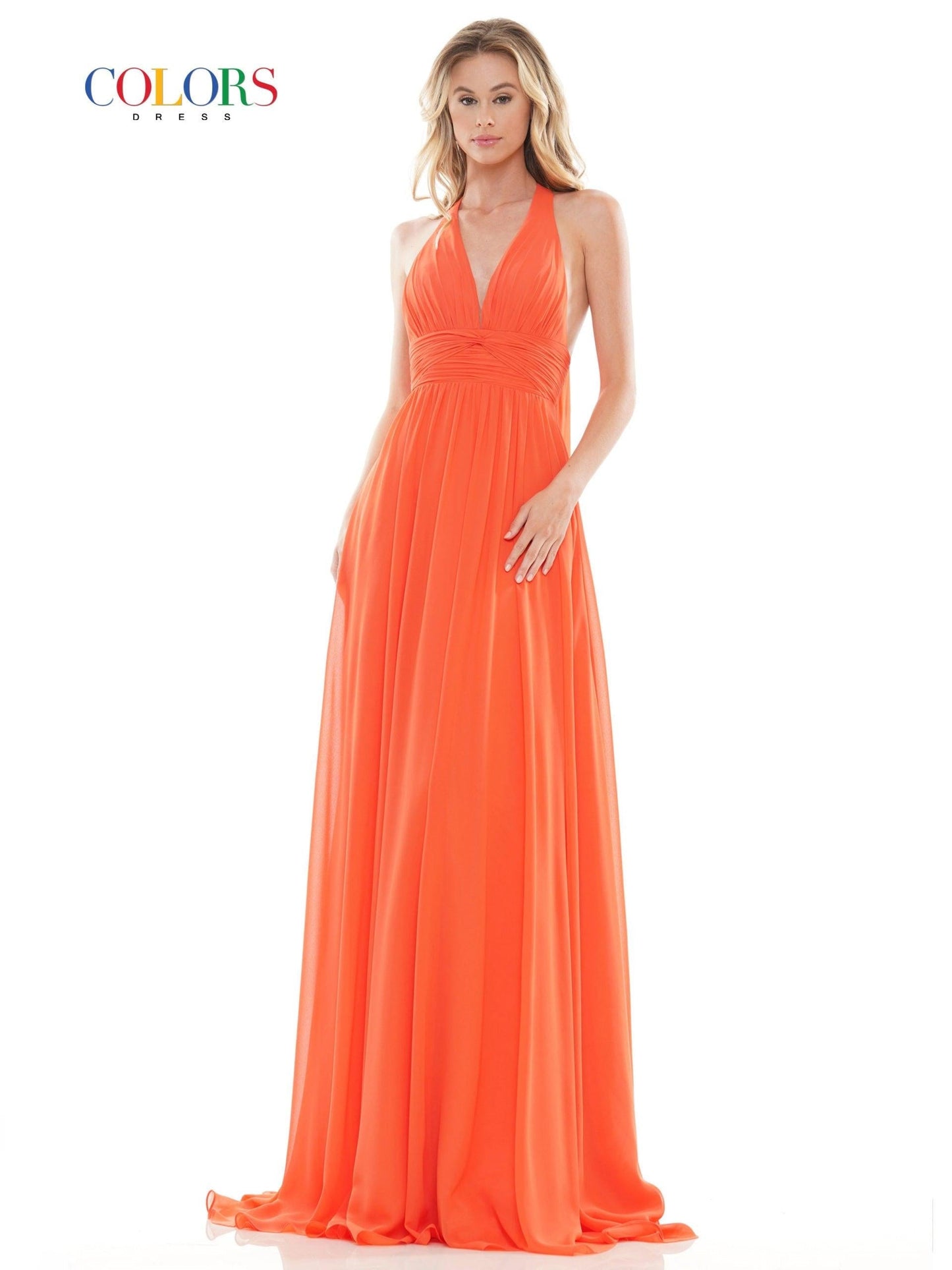 Colors Prom Long Halter Chiffon Formal Dress 2734 - The Dress Outlet