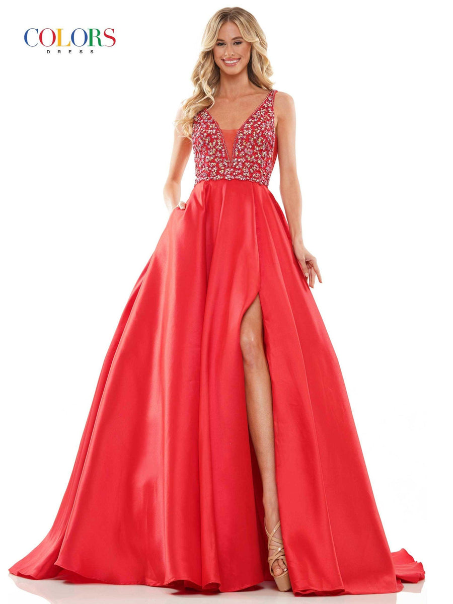Colors Prom Long Sleeveless Dress - The Dress Outlet
