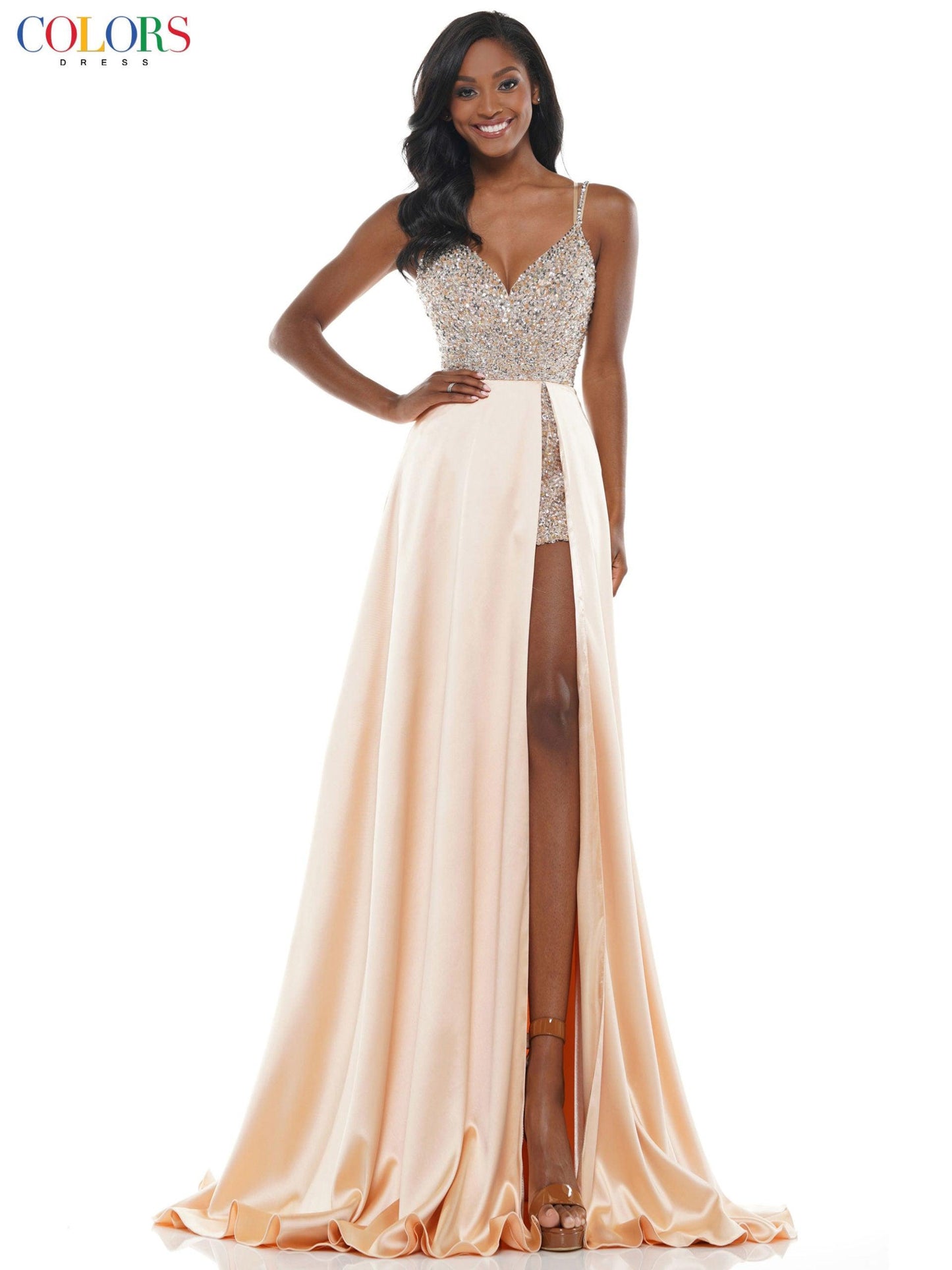 Colors Prom Short Beaded Romper Skirt Overlay 2604 - The Dress Outlet