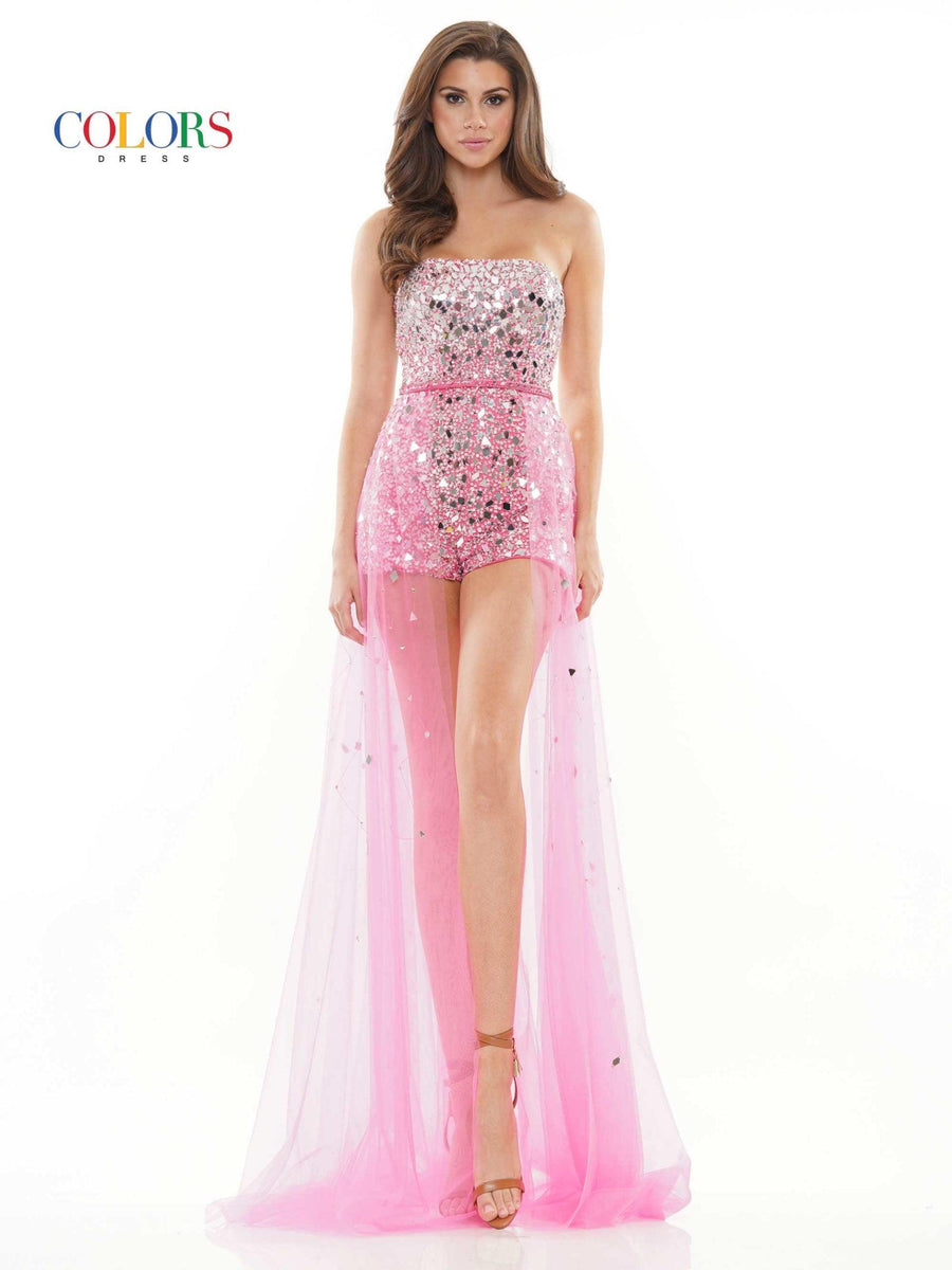 Colors Prom Short Romper Tulle Skirt Overlay 2445 - The Dress Outlet