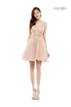 Colors Prom Short Spaghetti Strap Mesh Dress 2412 - The Dress Outlet