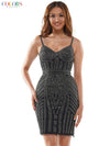 Colors Short Beaded Mesh Cocktail Dress 664S - The Dress Outlet