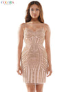 Colors Short Beaded Mesh Cocktail Dress 664S - The Dress Outlet
