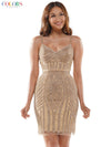 Colors Short Beaded Mesh Cocktail Dress 664S - The Dress Outlet