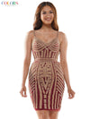 Colors Short Beaded Mesh Cocktail Dress 664S - The Dress Outlet