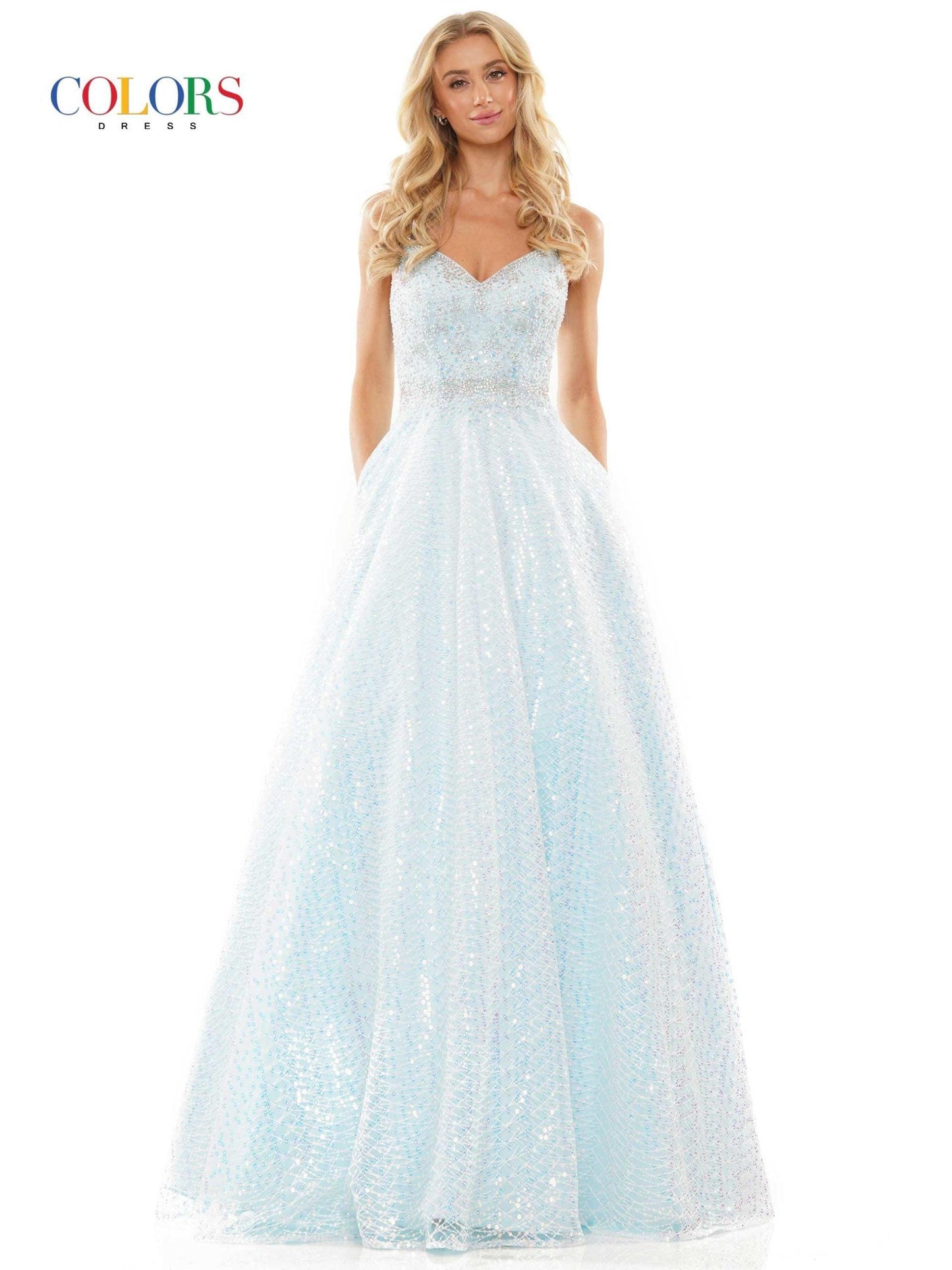 Colors Spaghetti Strap Long Prom Dress 2915 - The Dress Outlet