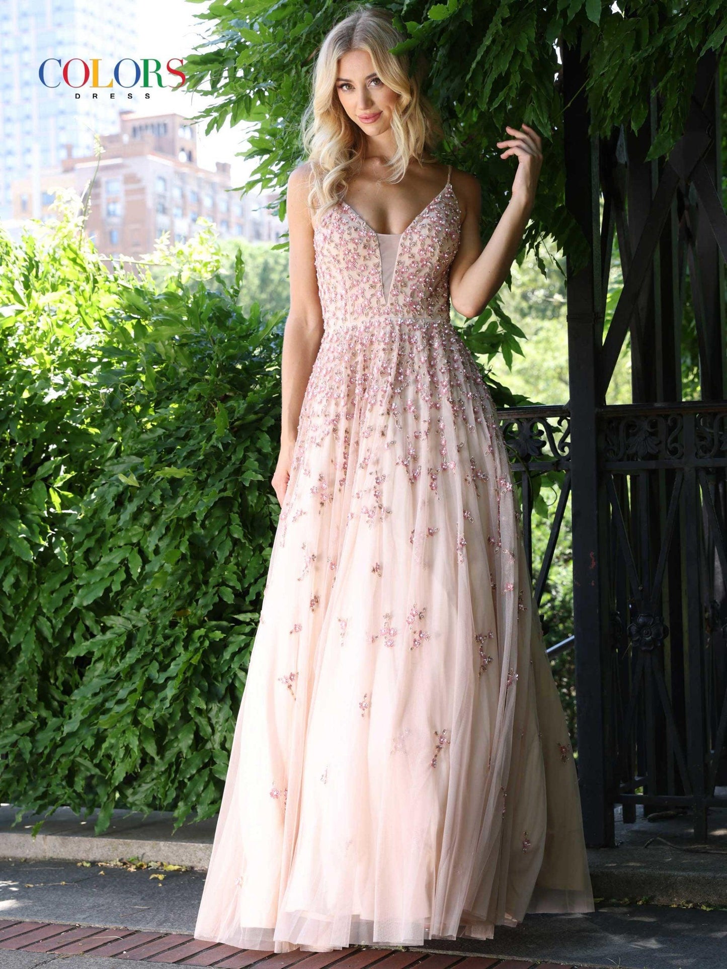 Colors Spaghetti Strap Long Prom Dress K140 - The Dress Outlet