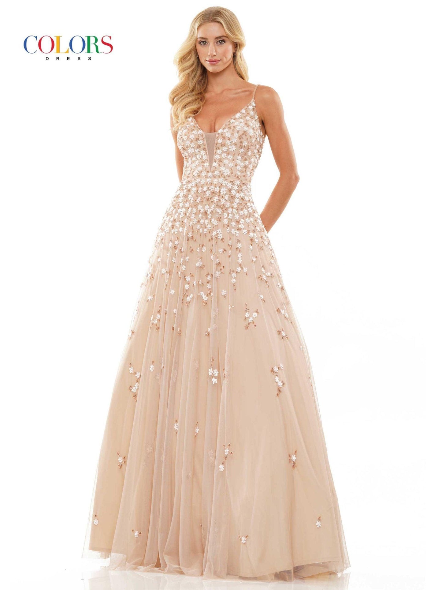 Colors Spaghetti Strap Long Prom Dress K140 - The Dress Outlet