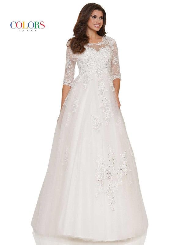 Colors Wedding 3/4 Sleeve Long Dress 1078 - The Dress Outlet