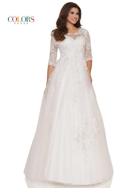 Colors Wedding 3/4 Sleeve Long Dress 1078 - The Dress Outlet