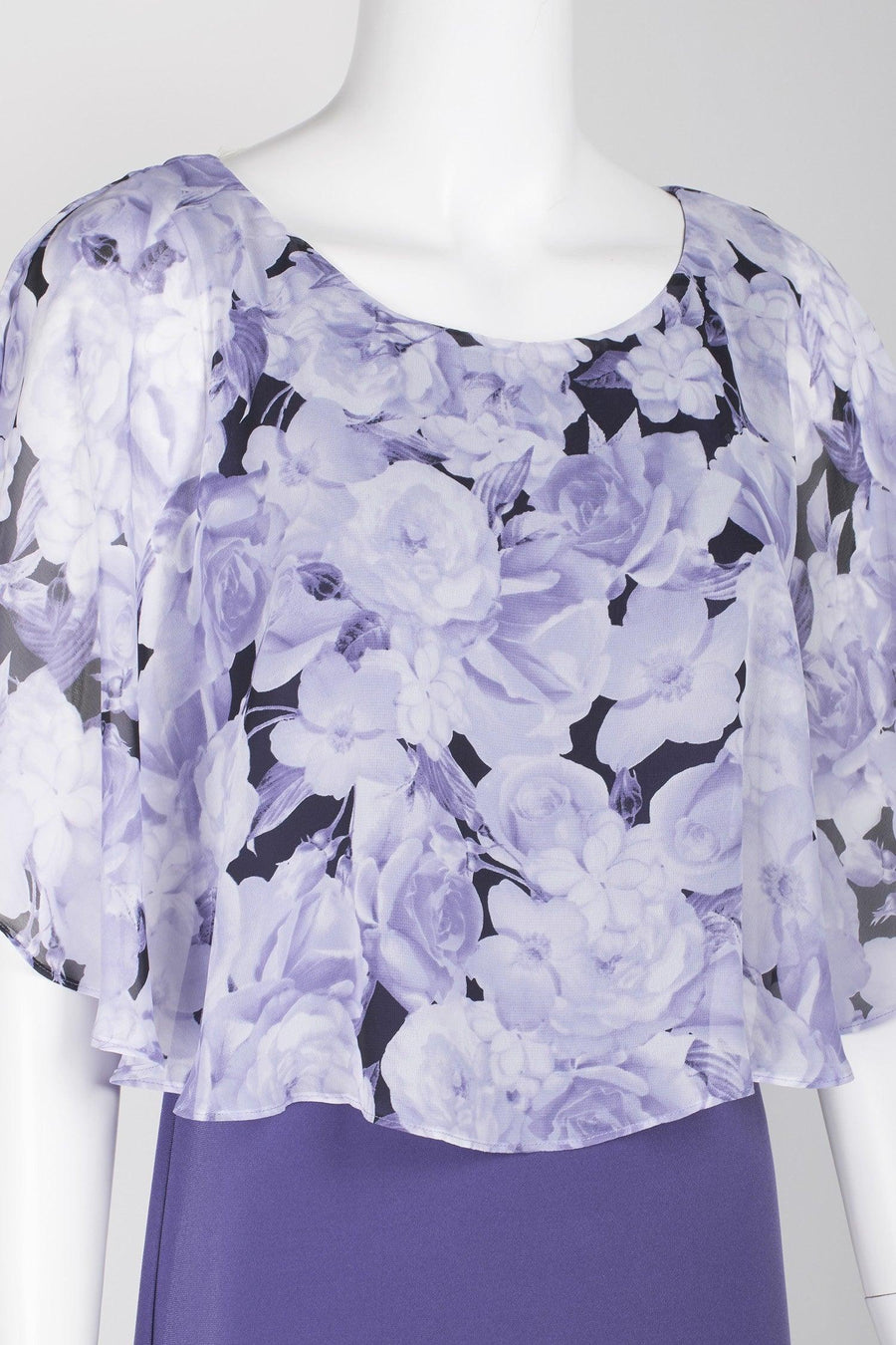 Connected Apparel Floral Chiffon Short Cape Dress - The Dress Outlet
