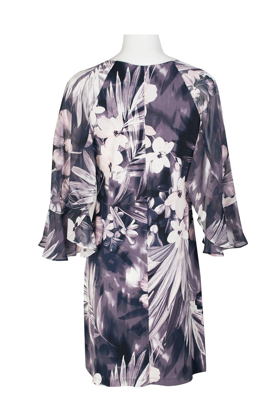 Connected Apparel Short 3/4 Sleeve Chiffon Dress - The Dress Outlet