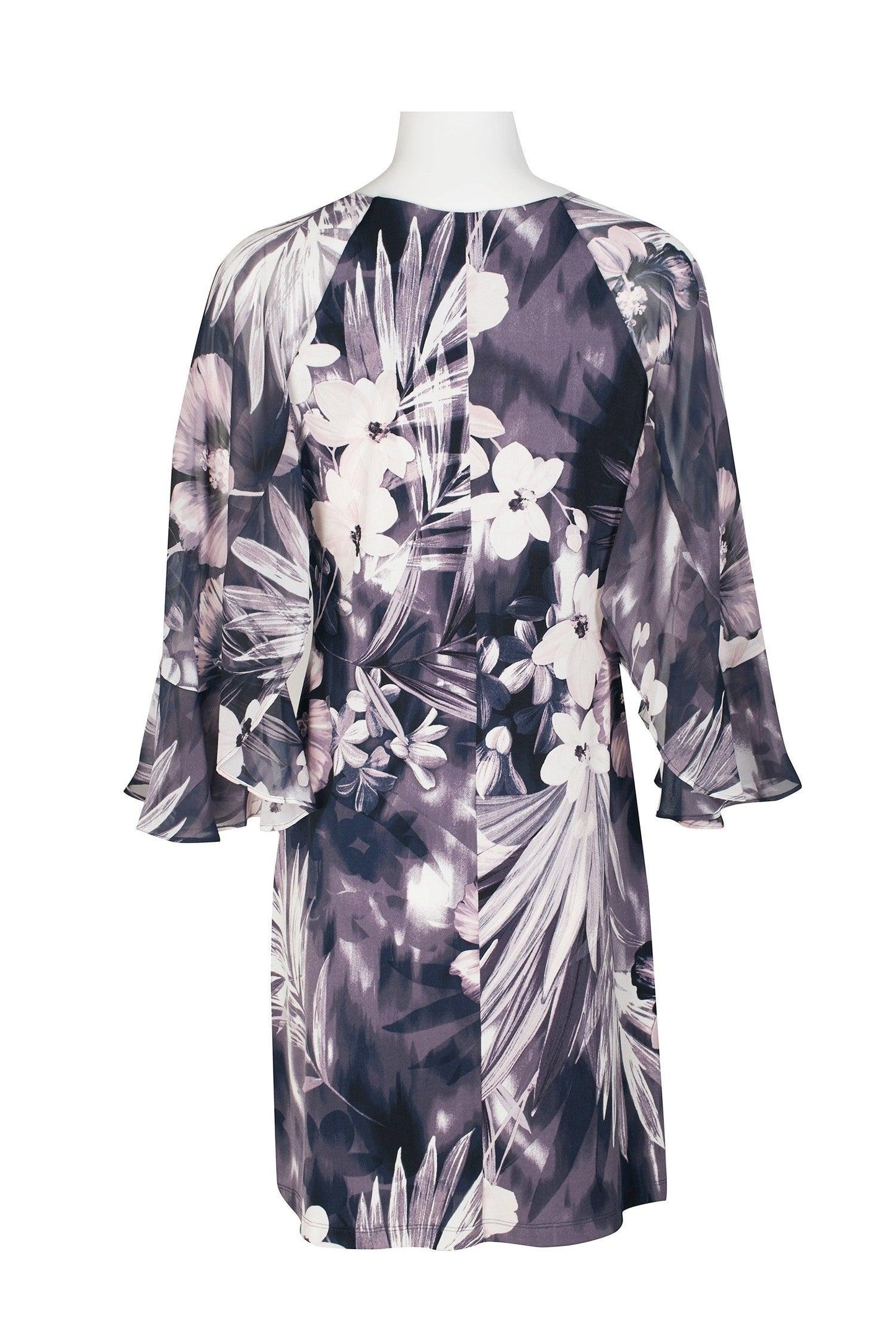 Connected Apparel Short 3/4 Sleeve Chiffon Dress - The Dress Outlet