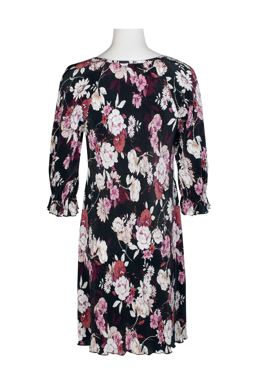 Connected Apparel Short 3/4 Sleeve Floral Dress - The Dress Outlet