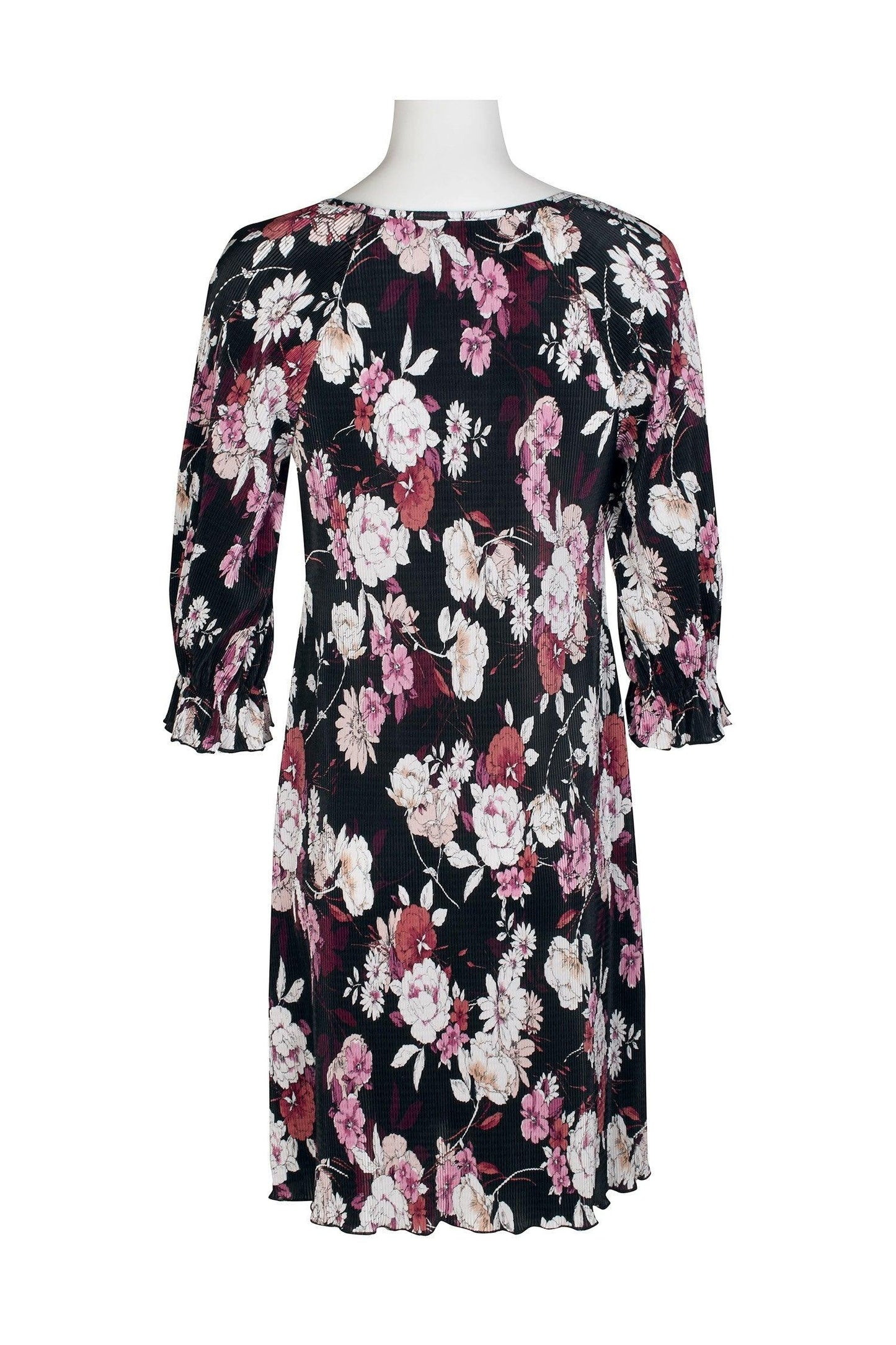 Connected Apparel Short 3/4 Sleeve Floral Dress - The Dress Outlet