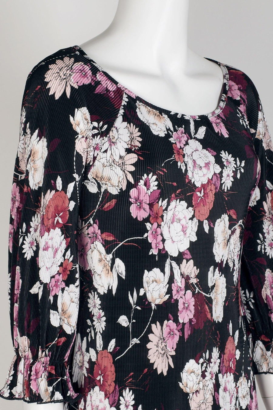 Connected Apparel Short 3/4 Sleeve Floral Dress - The Dress Outlet