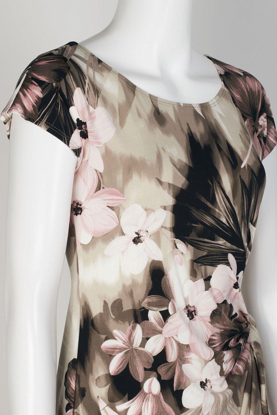 Connected Apparel Short Cap Sleeve Floral Dress - The Dress Outlet