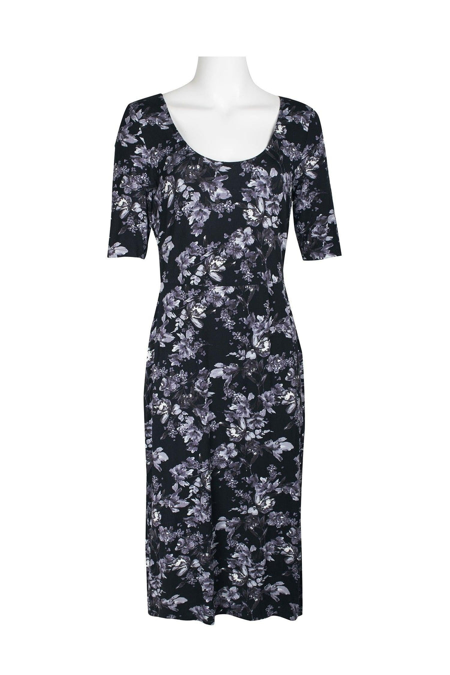 Connected Apparel Short Long Sleeve Floral Dress - The Dress Outlet