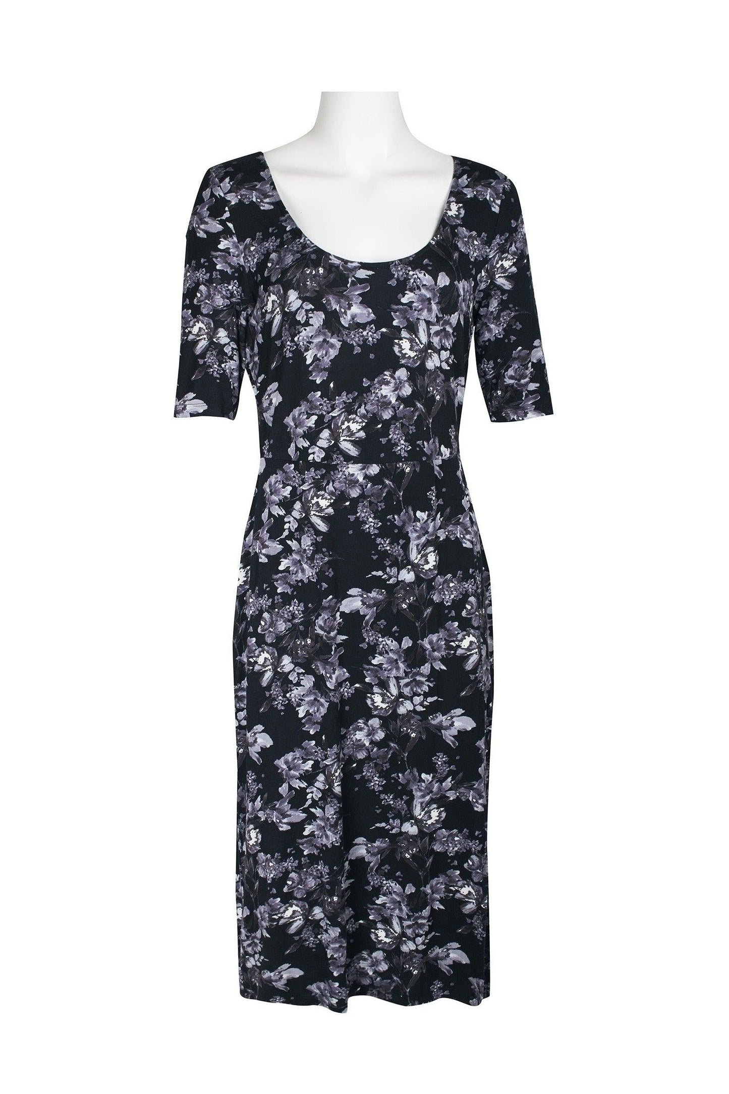 Connected Apparel Short Long Sleeve Floral Dress - The Dress Outlet