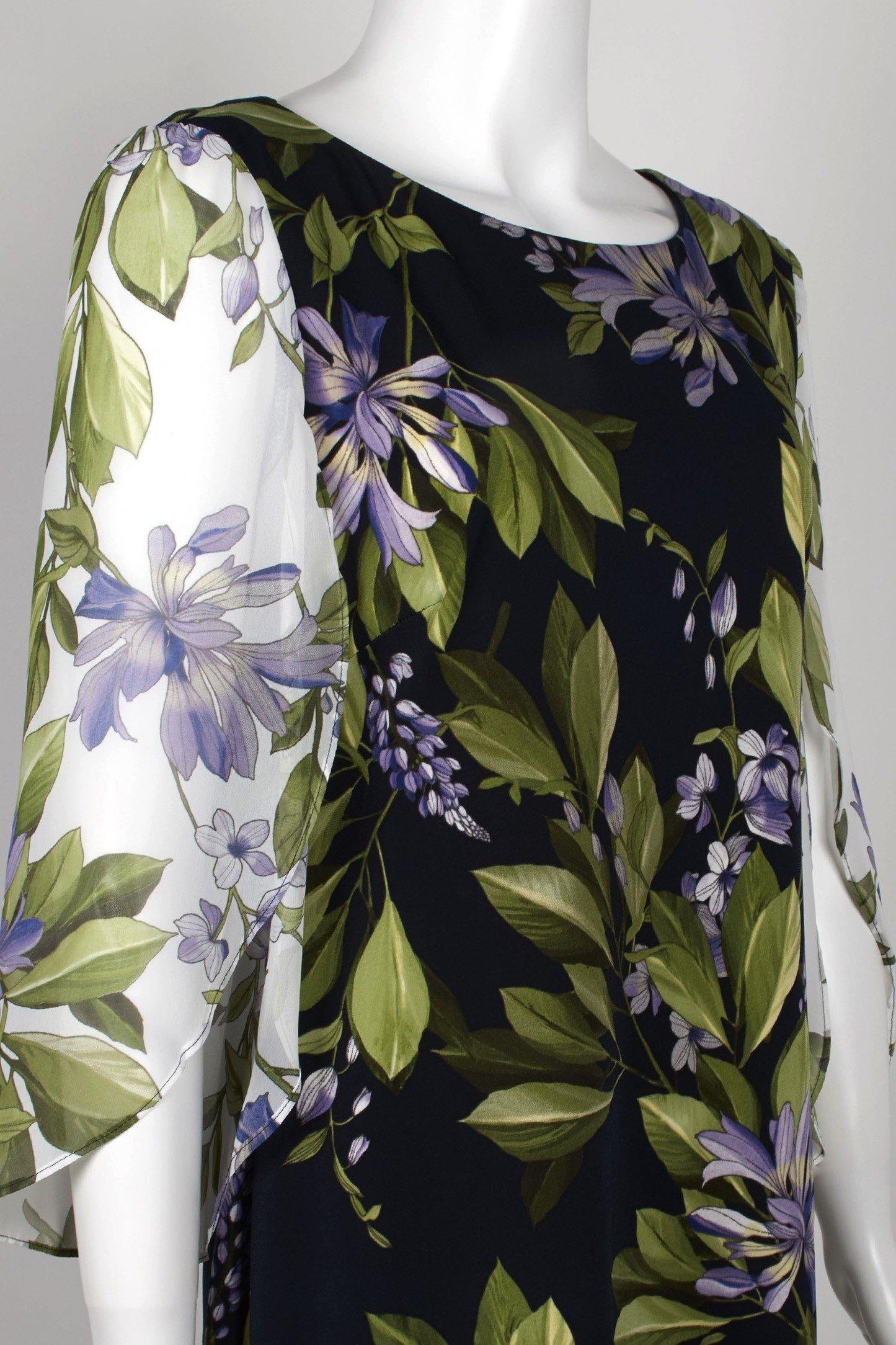 Connected Apparel Short 3/4 Sleeve Floral Dress - The Dress Outlet